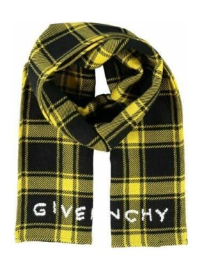 Givenchy Black & Yellow Embroidered Plaid Scarf