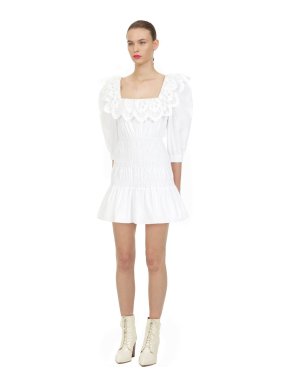 Self Portrait White Cotton Poplin Mini Dress