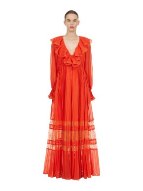 Self Portrait Orange Chiffon Maxi Dress