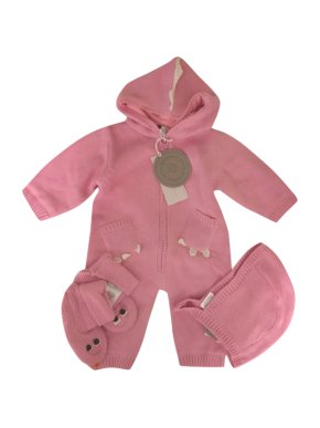Stella McCartney Kids Pink Knit Dragon Baby Grow Bonnet & Booties