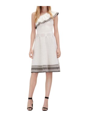 Maje White Rasta Woven One Shoulder Skater Dress