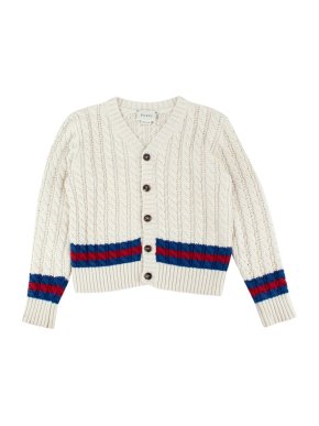 Gucci Kids Cream Cable Knit Web Cardigan