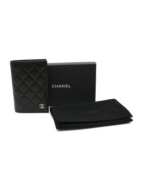 Chanel Black Lambskin Leather & Gold-tone CC Passport Case