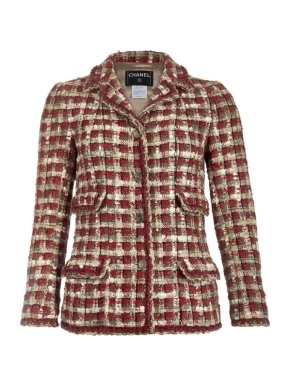 Chanel Red & Beige Metallic Knit Tweed Tailored Jacket