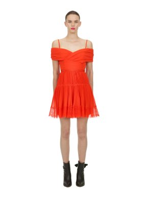 Self Portrait Orange Off Shoulder Mini Dress