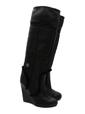 Roberto Cavalli Black Leather Shearling Lined Wedge Boots