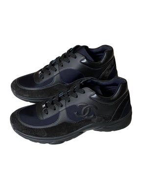 Chanel Black CC Leather & Suede Sneakers