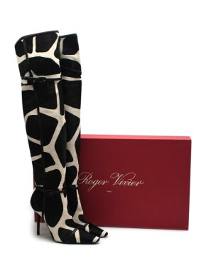 Roger Vivier Giraffe Print Calf Hair Heeled Knee Boots