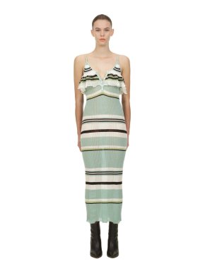 Self Portrait Mint Multi Stripe Knit Cami Dress