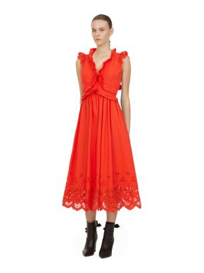 Self Portrait Orange Cotton Broderie Sleeveless Midi Dress