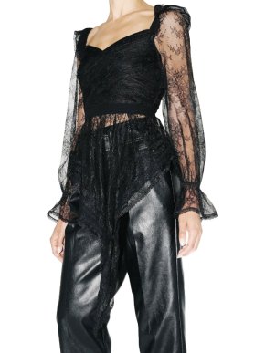 Self Portrait Black Fine Lace Wrap Top