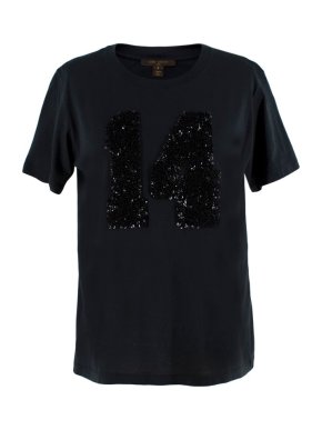 Louis Vuitton Black Cotton 'Paris' 14 Sequin Embellished T-shirt