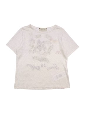 Gucci White Linen Dragon Embroidered T-Shirt