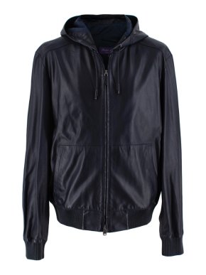 Ralph Lauren Purple Label Navy Leather Hooded Jacket