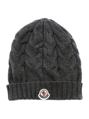 Moncler Dark Grey Cable Knit Wool Beanie