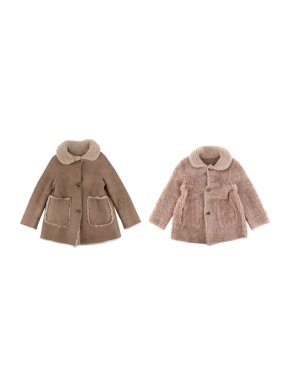 Bonpoint Kids Taupe Reversible Shearling Buttoned Coat