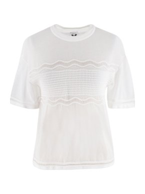 M Missoni White Scallop-Detail Semi-Sheer Knit Top