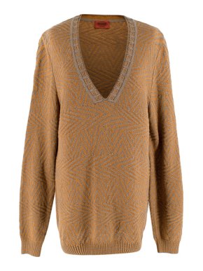 Missoni Orange/Grey Embroidered Knit V-Neck Jumper