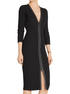 Tom Ford Black Waffle Knit Longline Zip Front Dress
