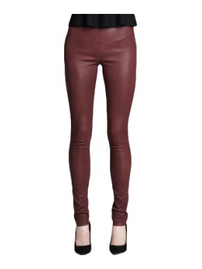 Theory Burgundy Leather Leggings