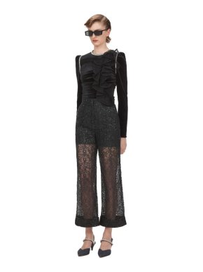 Self Portrait Black Sequin Circle Lace Trousers