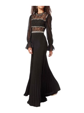 Self Portrait Sequin Circle Lace & Chiffon Sleeve Maxi Dress