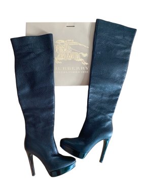 Burberry Black Grained Leather OTK Boots