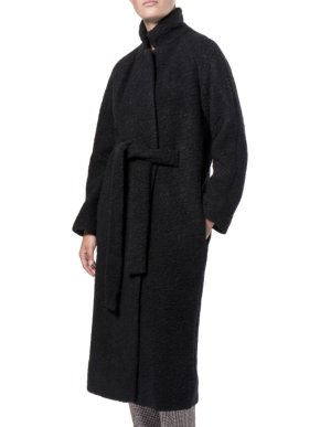 Ganni Boucle Fenn Long Coat Black