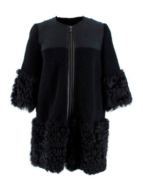 REDValentino Black Shearling & Suede Coat