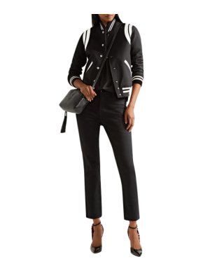 Saint Laurent Teddy leather-trimmed wool-blend bomber jacket