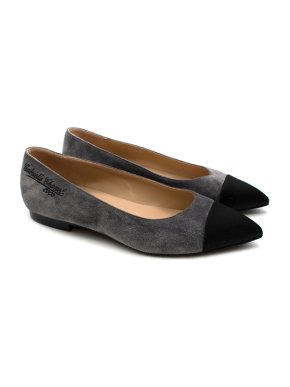 Chanel Grey Suede Pointed Contrast Toe Ballet Pumps