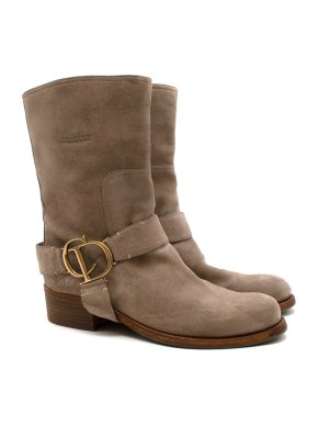 Christian Dior Suede Western CD Buckle Boots