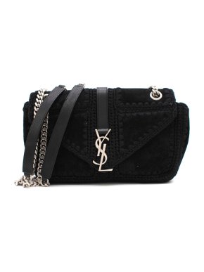 Saint Laurent Suede Macrame College Monogram Shoulder Bag