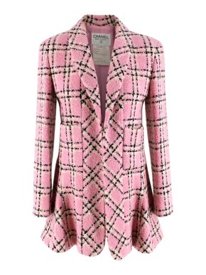 Chanel Pink Vintage Check Wool Tweed Longline Jacket