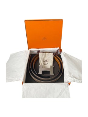 Hermes Taupe/Tan leather H buckle belt