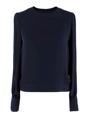 Oscar de la Renta Navy Blue Blouse with Large Rose Button Cuffs