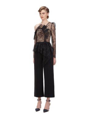 Self Portrait Black Fine Lace Frill Jumpsuit