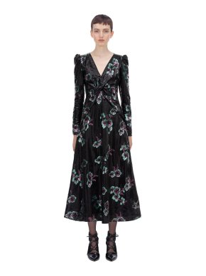 Self Portrait Midnight Blossom Twisted Midi Dress