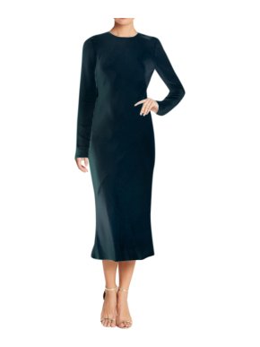 Tibi Dark Blue Midi Silk Dress with Sheer Back