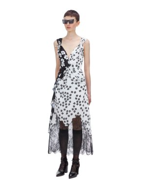 Self Portrait Black & White Sleeveless Daisy Printed Dress