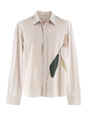 Marni Beige Leaf Embroidered Buttoned Shirt