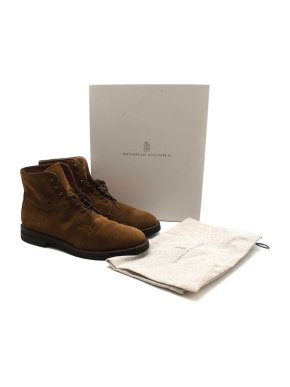 Brunello Cucinelli Brown Suede Lace-up Ankle Boots