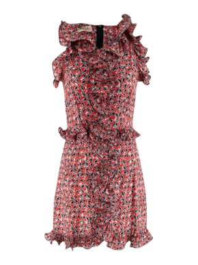 Marni Red with Floral Pattern Ruffle Trim Dress