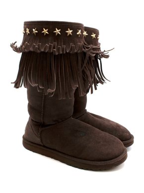 Ugg x Jimmy Choo Brown Suede Fringed Star Studded Boots