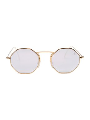 David Marc Gold Tone Hexagonal Mirrored Sunglasses