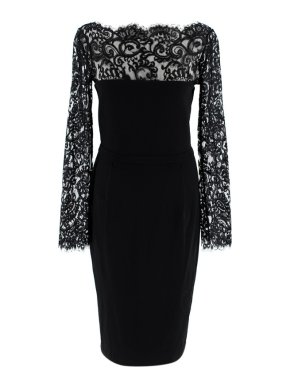 Gucci Black Eyelash Lace Trimmed Fitted Dress