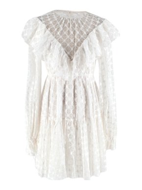 Milly White Long Sleeved Lace Frill Dress