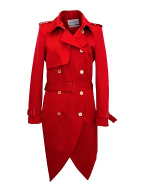 Yves Saint Laurent Red Trench Coat with Gold Details
