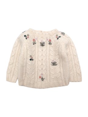 Bonpoint Ivory Wool & Alpaca Sweater with Floral Embroidery