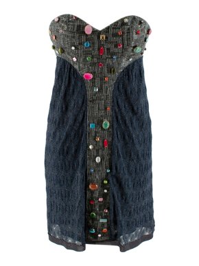 Missoni Blue Beaded Lurex Knit Strapless Mini Dress